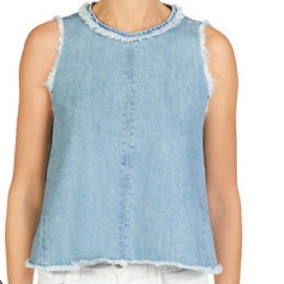 J Brand Tops - J Brand Light Blue Denim Frayed Edge Tank